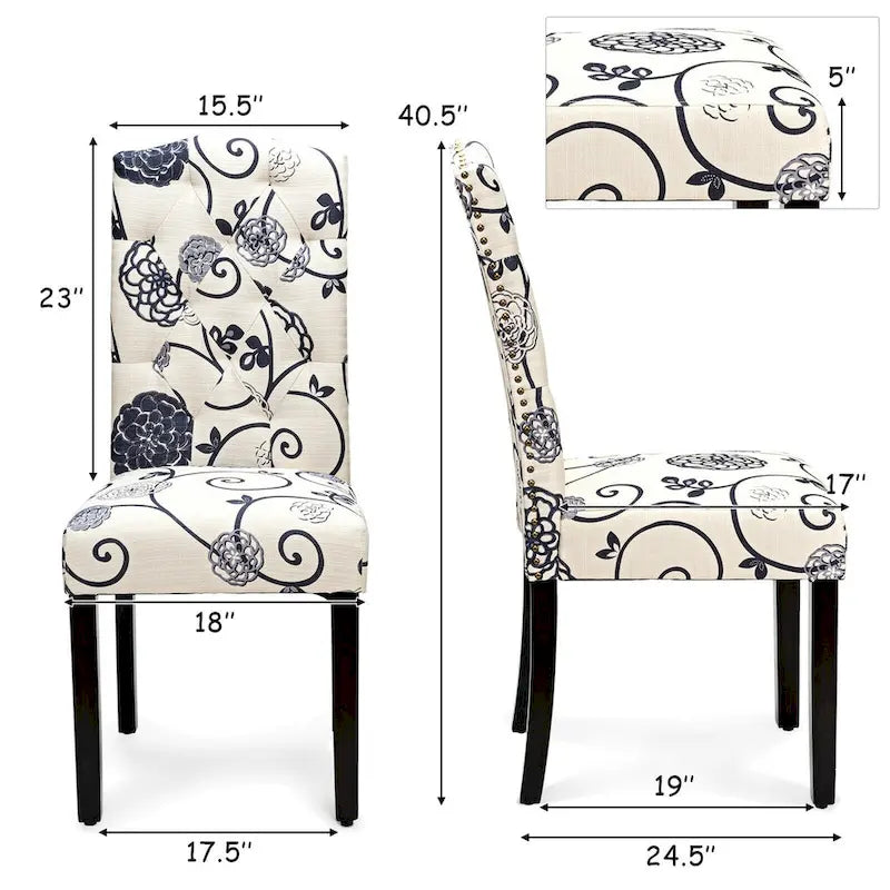 Tufted Dining Chairs Set of 4 – Linen Fabric, Rubber Wood Legs, 330 lb Capacity, 18"W x 40.5"H