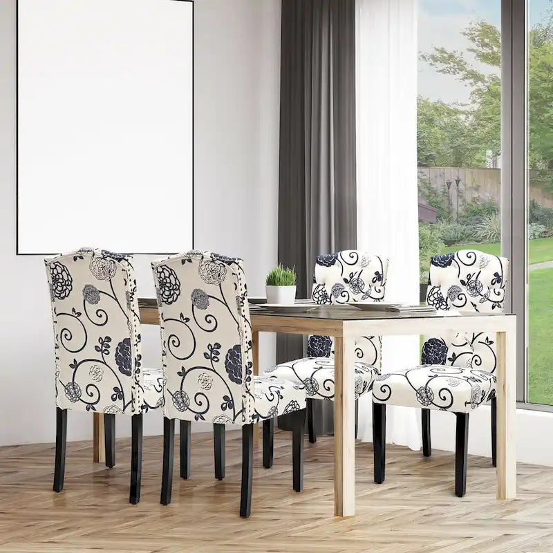 Tufted Dining Chairs Set of 4 – Linen Fabric, Rubber Wood Legs, 330 lb Capacity, 18"W x 40.5"H