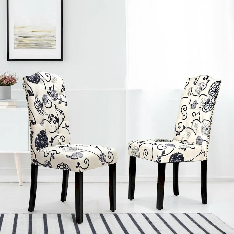 Tufted Dining Chairs Set of 4 – Linen Fabric, Rubber Wood Legs, 330 lb Capacity, 18"W x 40.5"H