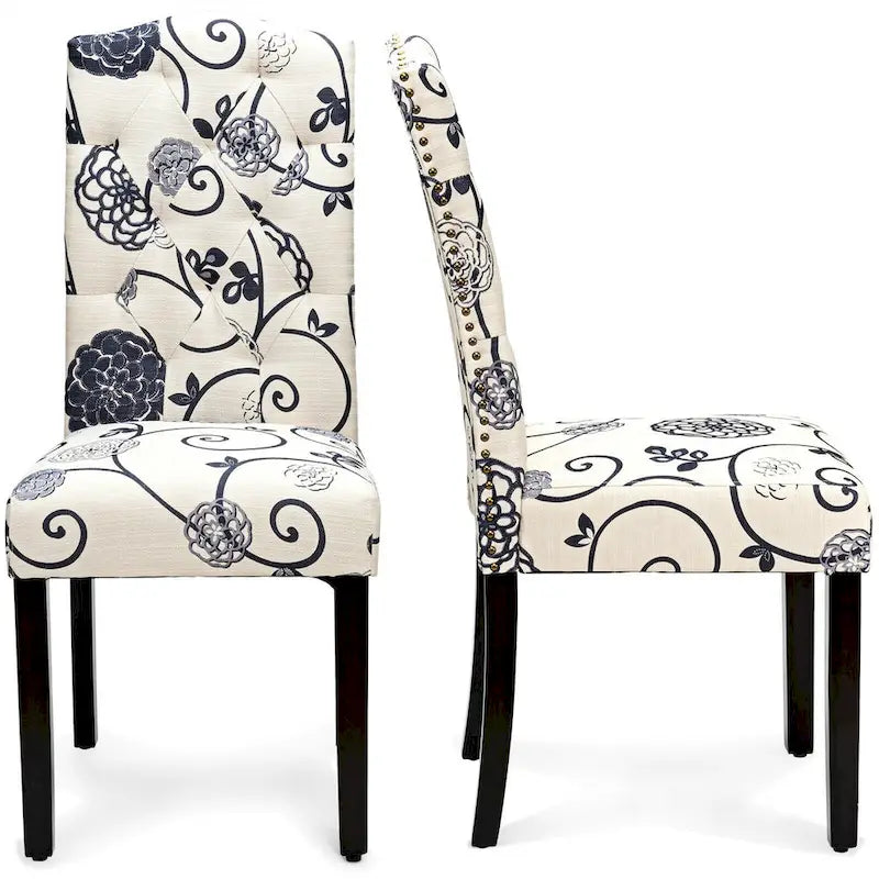 Tufted Dining Chairs Set of 4 – Linen Fabric, Rubber Wood Legs, 330 lb Capacity, 18"W x 40.5"H