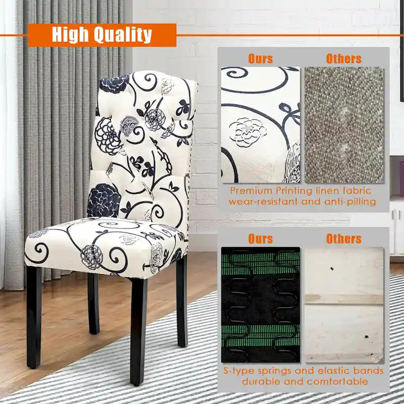 Tufted Dining Chairs Set of 4 – Linen Fabric, Rubber Wood Legs, 330 lb Capacity, 18"W x 40.5"H