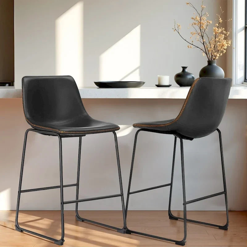 Faux Leather Counter Height Bar Stools Set of 2 – 26" or 29" Seat Height, Metal Frame, 330 lb Capacity