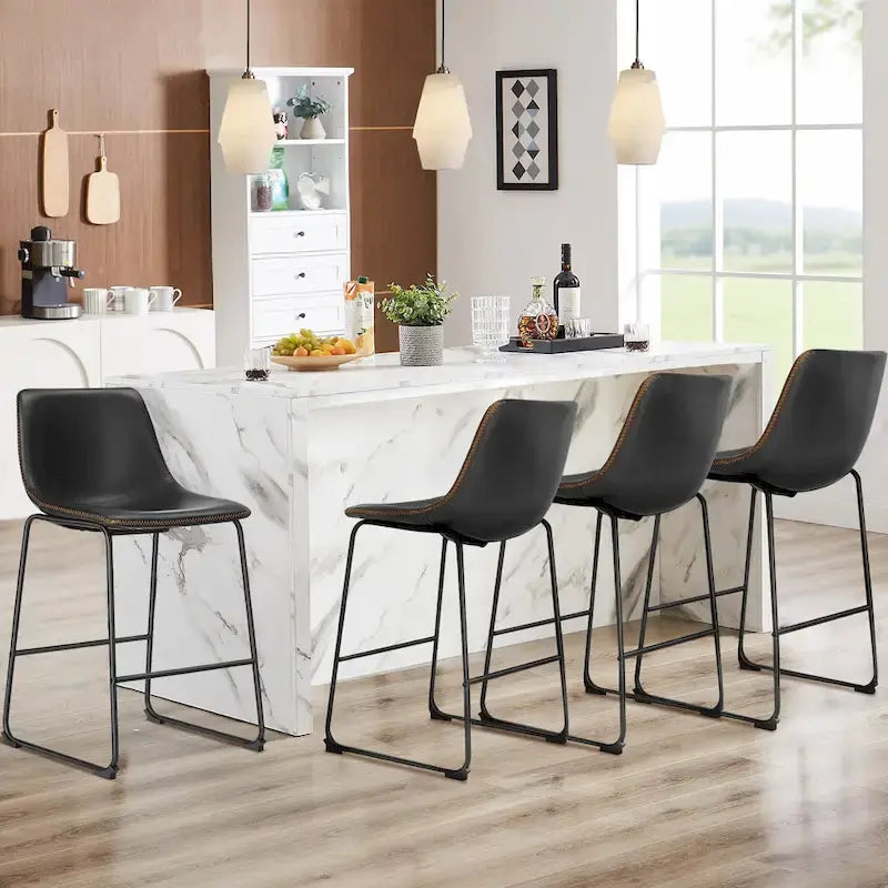 Faux Leather Counter Height Bar Stools Set of 2 – 26" or 29" Seat Height, Metal Frame, 330 lb Capacity