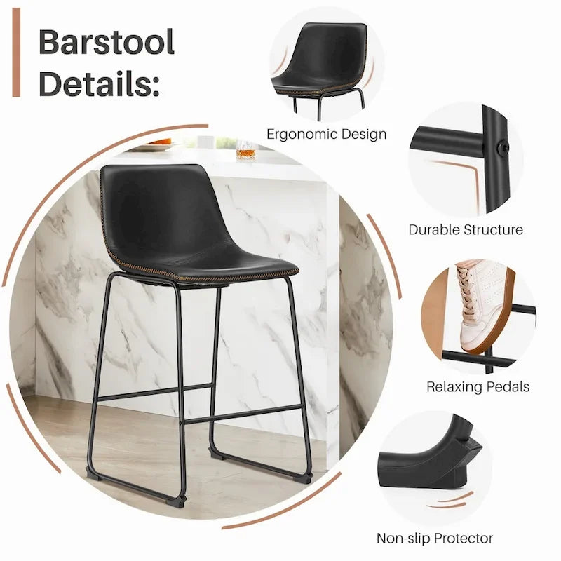 Faux Leather Counter Height Bar Stools Set of 2 – 26" or 29" Seat Height, Metal Frame, 330 lb Capacity