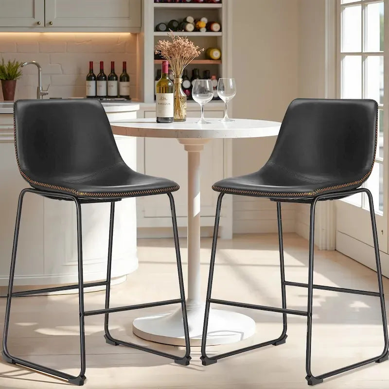 Faux Leather Counter Height Bar Stools Set of 2 – 26" or 29" Seat Height, Metal Frame, 330 lb Capacity