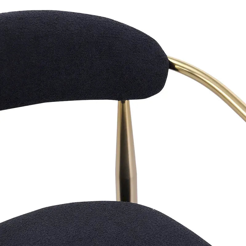 Counter Height Bar Stool with Upholstered Back, Arms & Gold Metal Frame – Black Velvet, Set of 2