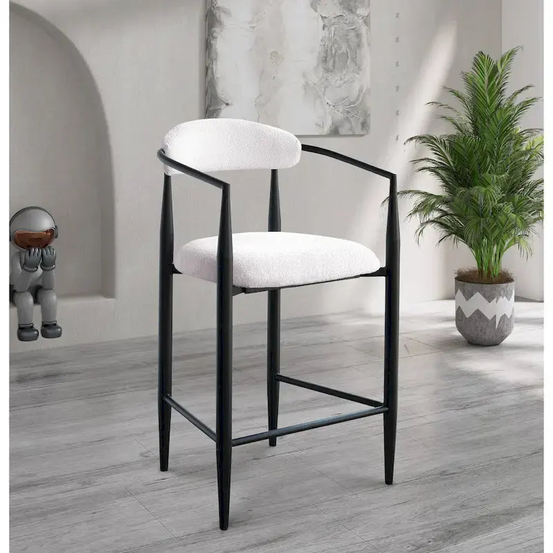 Counter Height Bar Stool with Upholstered Back, Arms & Gold Metal Frame – Black Velvet, Set of 2