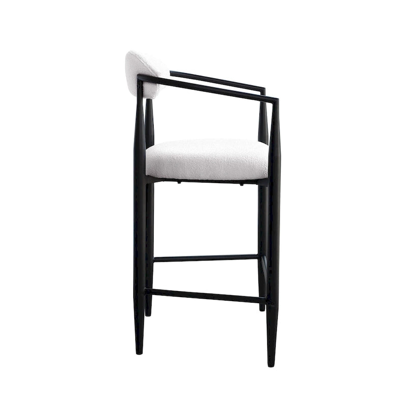 Counter Height Bar Stool with Upholstered Back, Arms & Gold Metal Frame – Black Velvet, Set of 2