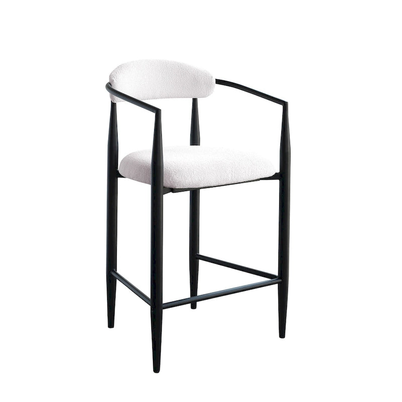 Counter Height Bar Stool with Upholstered Back, Arms & Gold Metal Frame – Black Velvet, Set of 2