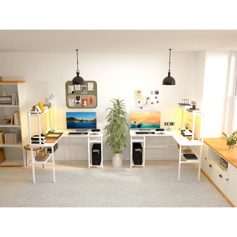 L-Shaped Gaming Desk with Hutch, Storage Shelves & LED Lights – Computer Corner Desk, Black