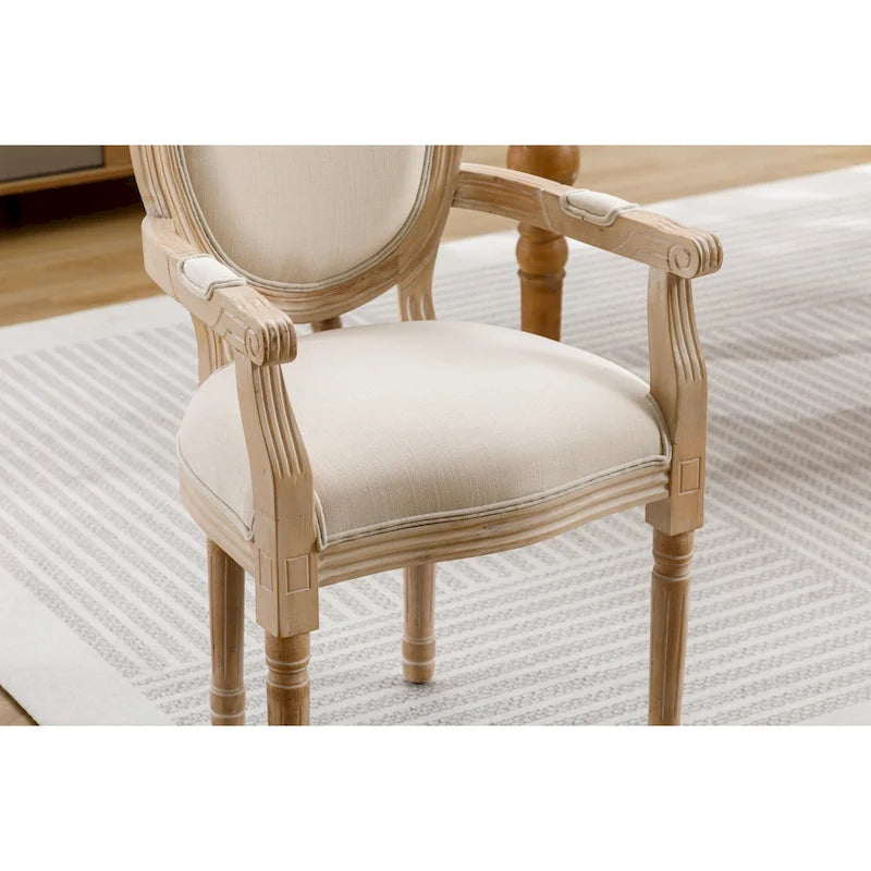 French Style Solid Wood Dining Chair Set of 2 – Carved Backrest, Upholstered Seat, Rubber Wood Legs
