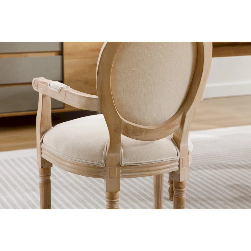 French Style Solid Wood Dining Chair Set of 2 – Carved Backrest, Upholstered Seat, Rubber Wood Legs