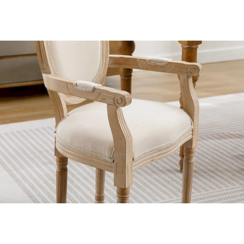 French Style Solid Wood Dining Chair Set of 2 – Carved Backrest, Upholstered Seat, Rubber Wood Legs