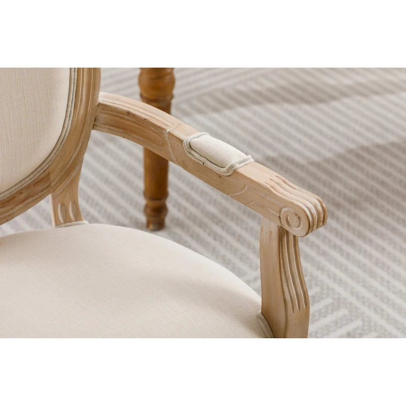 French Style Solid Wood Dining Chair Set of 2 – Carved Backrest, Upholstered Seat, Rubber Wood Legs