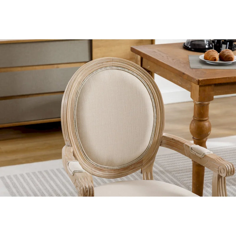 French Style Solid Wood Dining Chair Set of 2 – Carved Backrest, Upholstered Seat, Rubber Wood Legs
