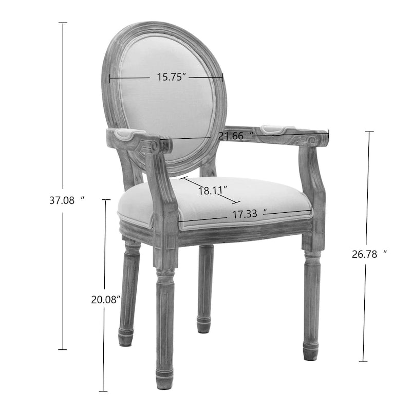 French Style Solid Wood Dining Chair Set of 2 – Carved Backrest, Upholstered Seat, Rubber Wood Legs