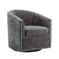 Swivel Barrel Accent Chair with Nailhead Trim – Upholstered Fabric, Multiple Colors