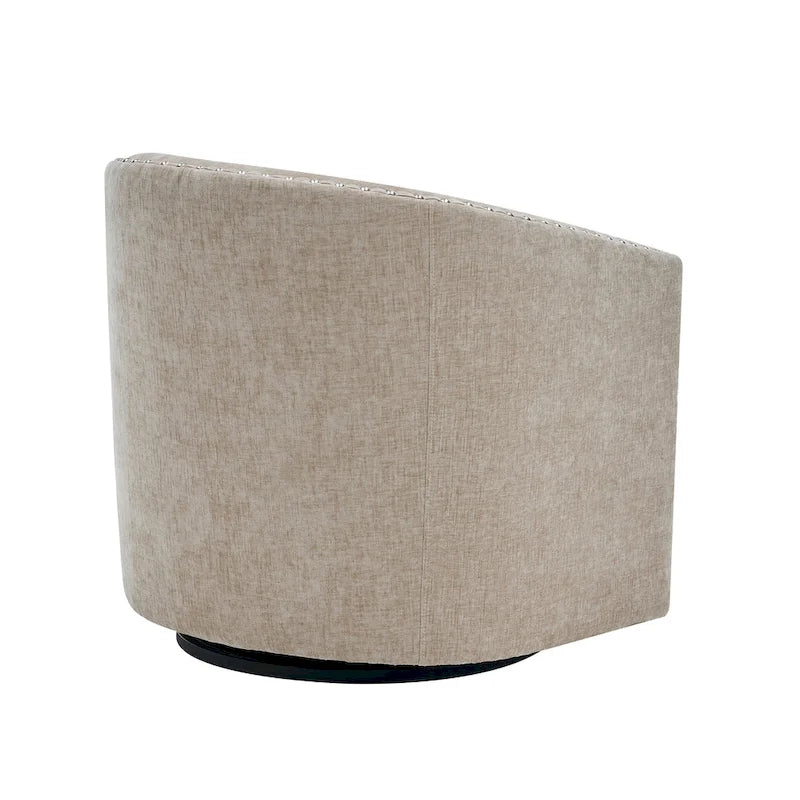 Swivel Barrel Accent Chair with Nailhead Trim – Upholstered Fabric, Multiple Colors