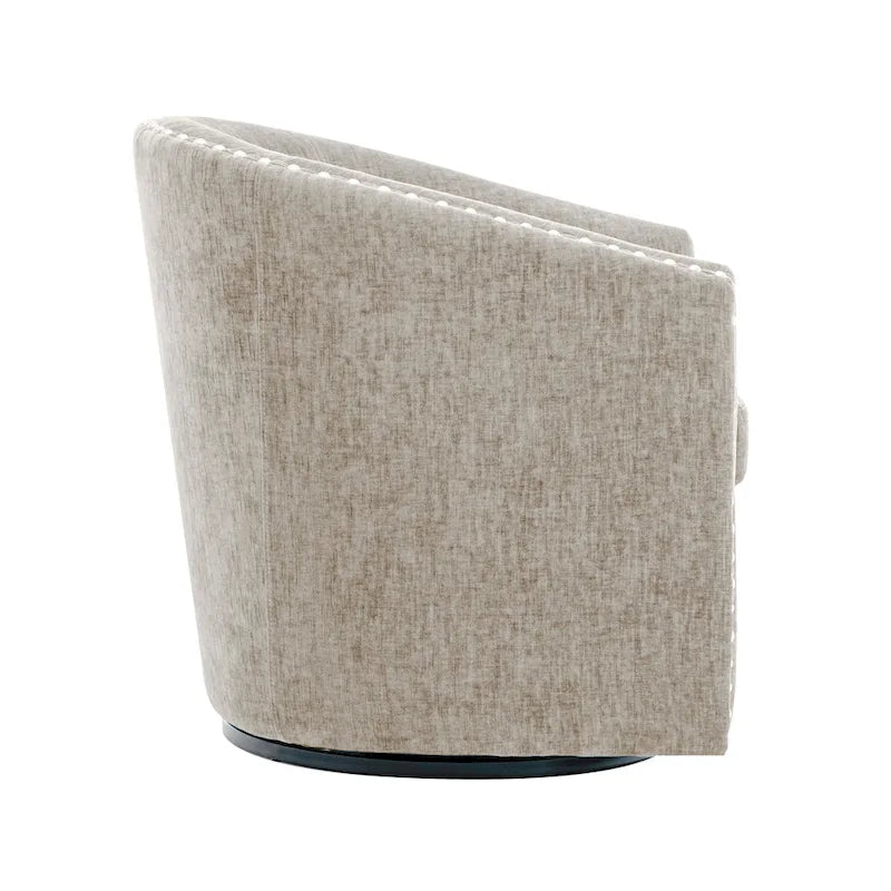 Swivel Barrel Accent Chair with Nailhead Trim – Upholstered Fabric, Multiple Colors