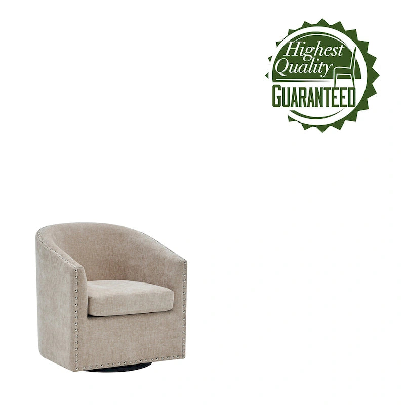Swivel Barrel Accent Chair with Nailhead Trim – Upholstered Fabric, Multiple Colors