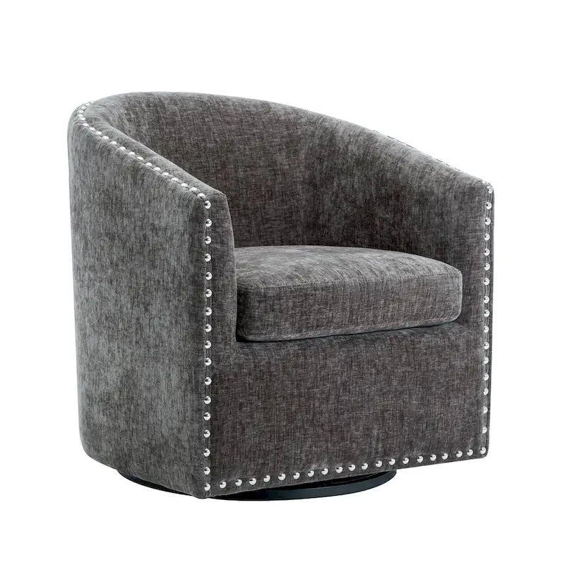 Swivel Barrel Accent Chair with Nailhead Trim – Upholstered Fabric, Multiple Colors