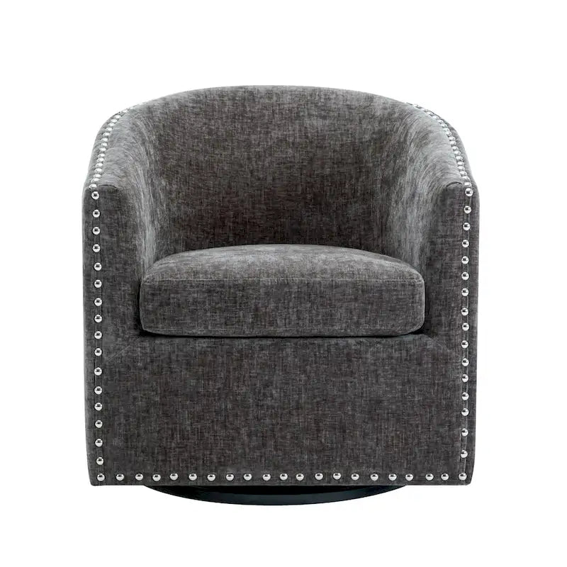 Swivel Barrel Accent Chair with Nailhead Trim – Upholstered Fabric, Multiple Colors