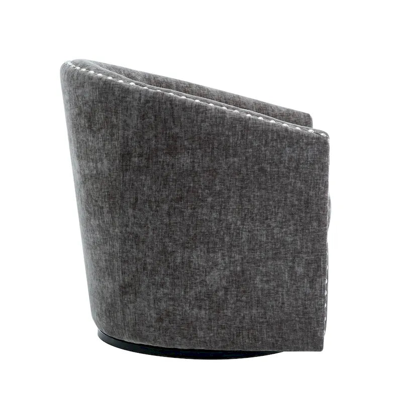 Swivel Barrel Accent Chair with Nailhead Trim – Upholstered Fabric, Multiple Colors