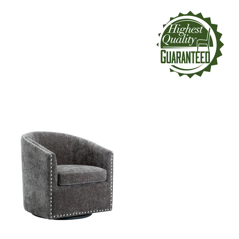Swivel Barrel Accent Chair with Nailhead Trim – Upholstered Fabric, Multiple Colors