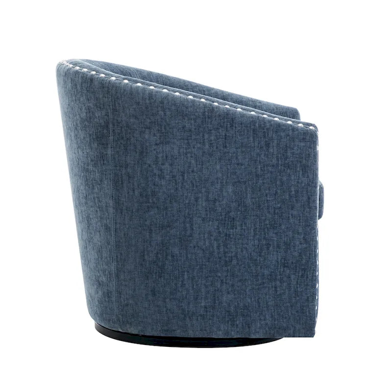 Swivel Barrel Accent Chair with Nailhead Trim – Upholstered Fabric, Multiple Colors