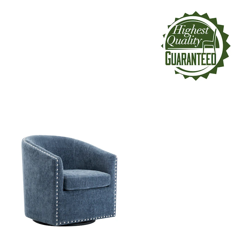 Swivel Barrel Accent Chair with Nailhead Trim – Upholstered Fabric, Multiple Colors