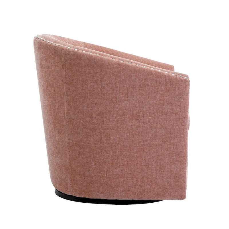 Swivel Barrel Accent Chair with Nailhead Trim – Upholstered Fabric, Multiple Colors