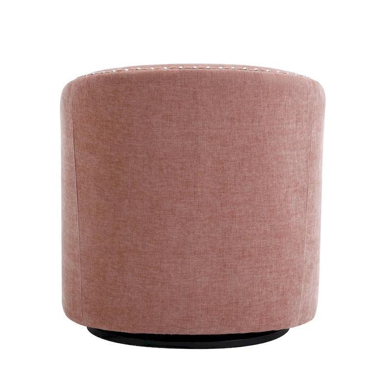 Swivel Barrel Accent Chair with Nailhead Trim – Upholstered Fabric, Multiple Colors