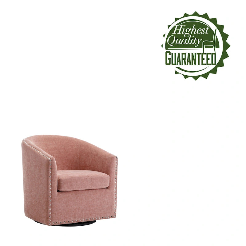 Swivel Barrel Accent Chair with Nailhead Trim – Upholstered Fabric, Multiple Colors