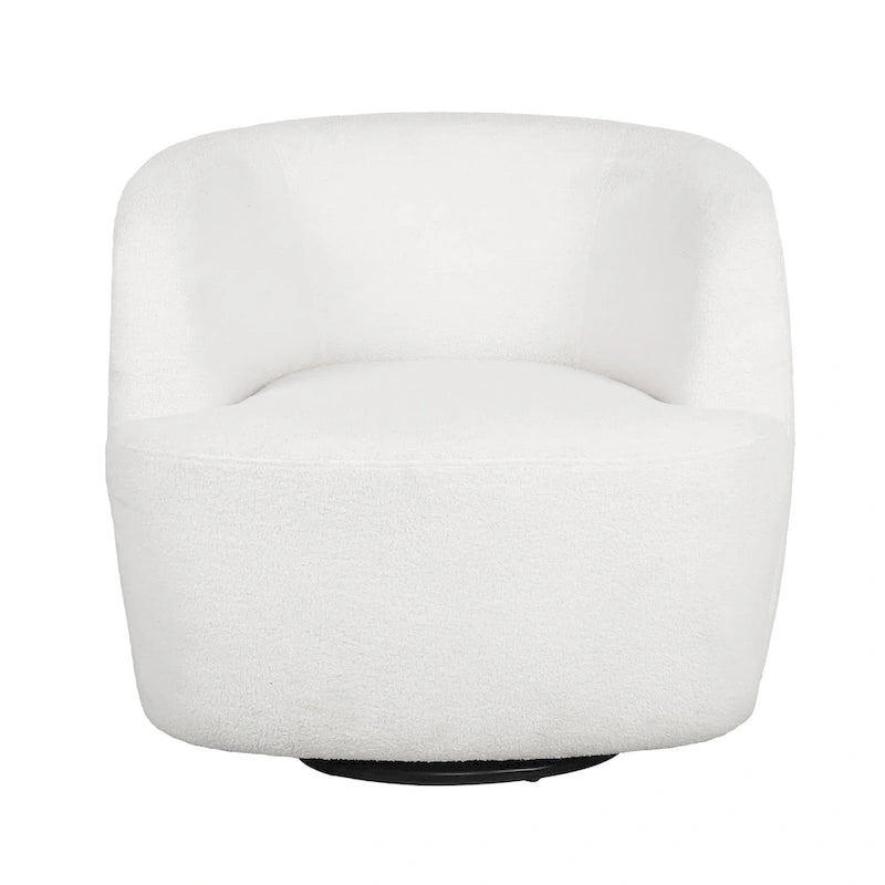 Round Boucle Upholstered Swivel Club Chair – Cream Textured Fabric, Contemporary Living Room Chair