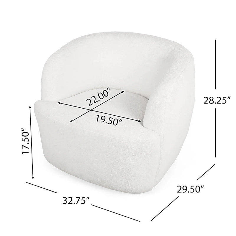 Round Boucle Upholstered Swivel Club Chair – Cream Textured Fabric, Contemporary Living Room Chair