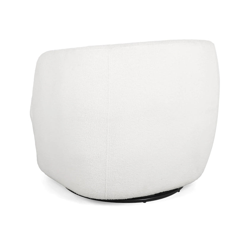 Round Boucle Upholstered Swivel Club Chair – Cream Textured Fabric, Contemporary Living Room Chair