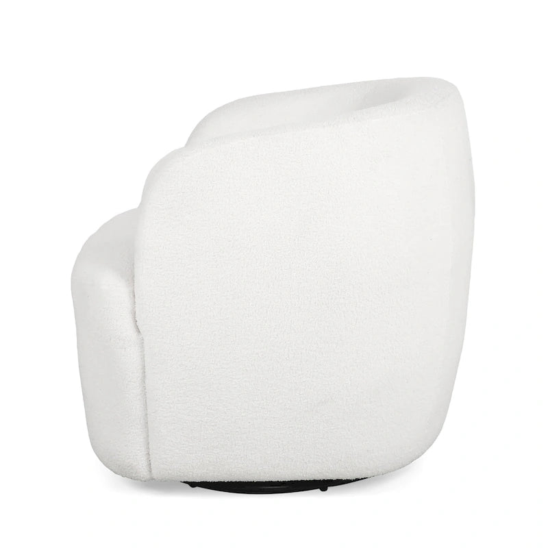 Round Boucle Upholstered Swivel Club Chair – Cream Textured Fabric, Contemporary Living Room Chair