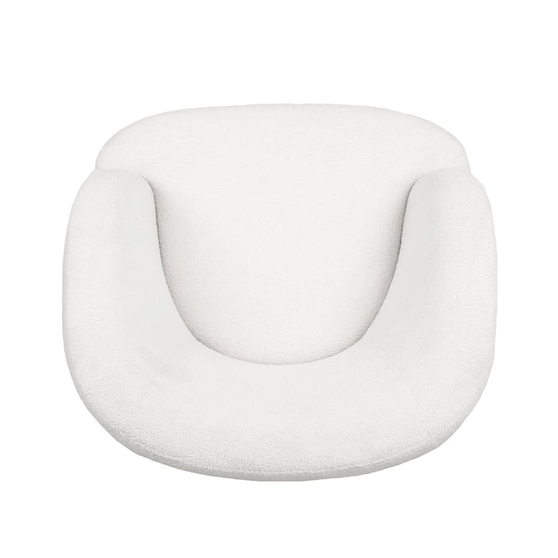 Round Boucle Upholstered Swivel Club Chair – Cream Textured Fabric, Contemporary Living Room Chair