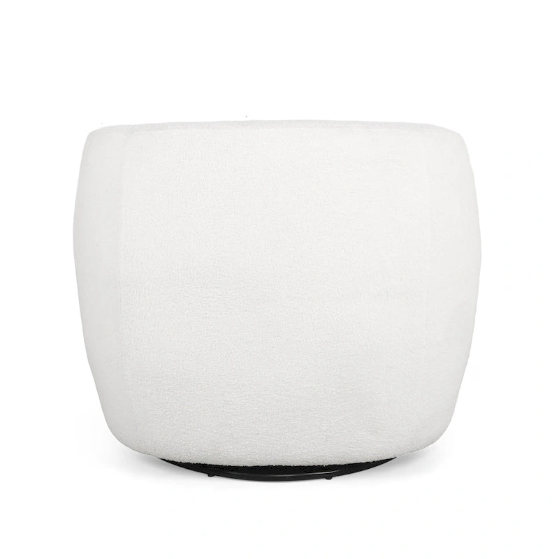 Round Boucle Upholstered Swivel Club Chair – Cream Textured Fabric, Contemporary Living Room Chair