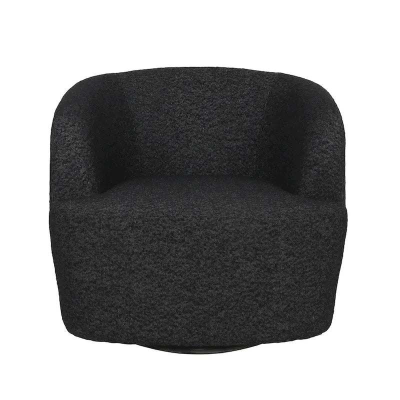 Round Boucle Upholstered Swivel Club Chair – Cream Textured Fabric, Contemporary Living Room Chair