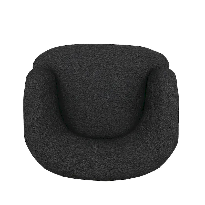 Round Boucle Upholstered Swivel Club Chair – Cream Textured Fabric, Contemporary Living Room Chair
