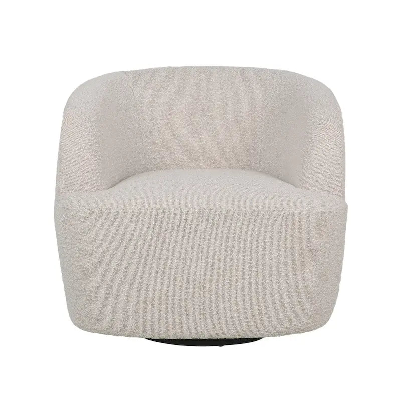 Round Boucle Upholstered Swivel Club Chair – Cream Textured Fabric, Contemporary Living Room Chair