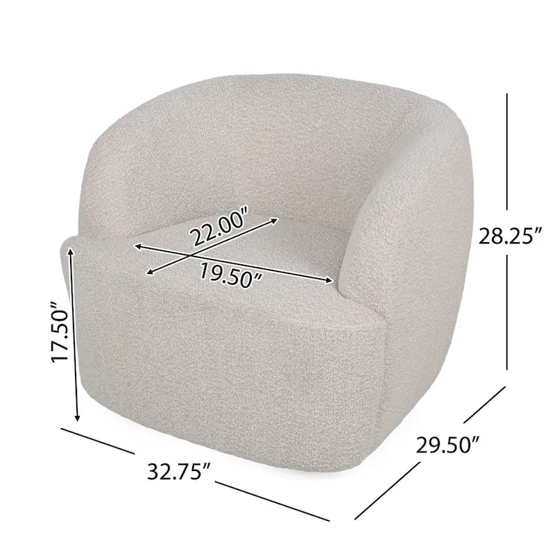 Round Boucle Upholstered Swivel Club Chair – Cream Textured Fabric, Contemporary Living Room Chair