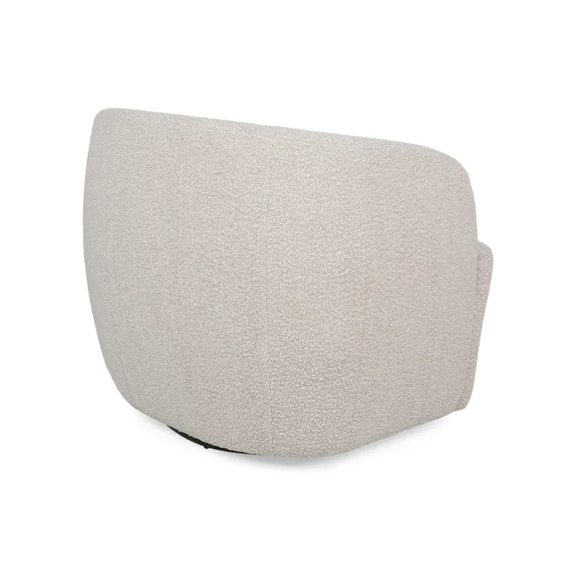 Round Boucle Upholstered Swivel Club Chair – Cream Textured Fabric, Contemporary Living Room Chair
