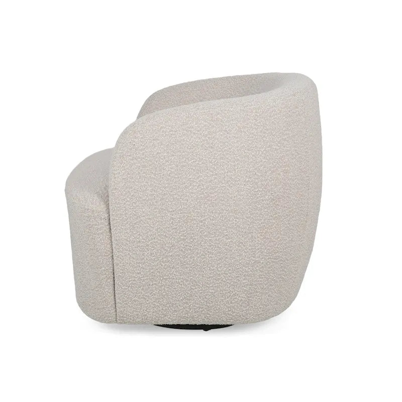 Round Boucle Upholstered Swivel Club Chair – Cream Textured Fabric, Contemporary Living Room Chair
