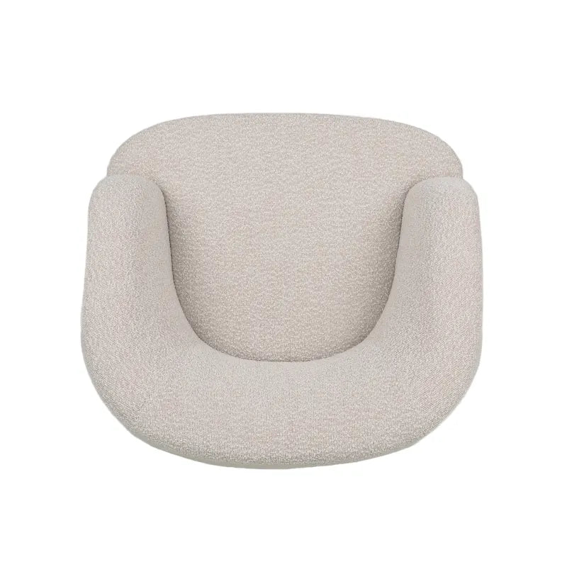 Round Boucle Upholstered Swivel Club Chair – Cream Textured Fabric, Contemporary Living Room Chair