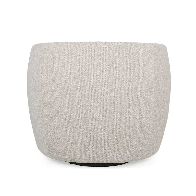 Round Boucle Upholstered Swivel Club Chair – Cream Textured Fabric, Contemporary Living Room Chair