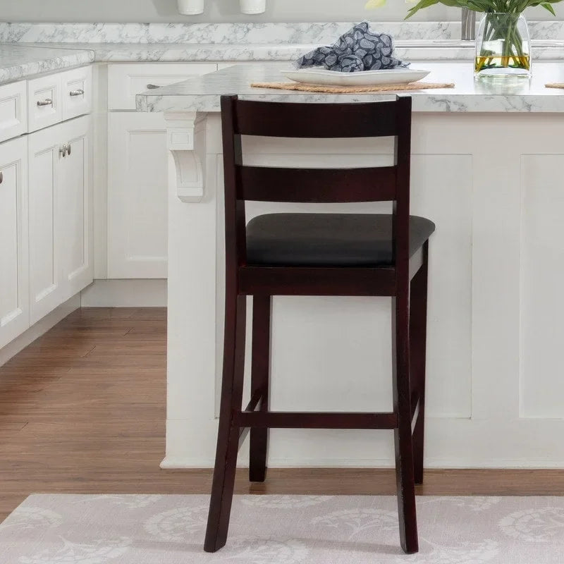 Espresso Wood Counter Stool with Vinyl Padded Seat – 24" Seat Height, 275 lb Capacity