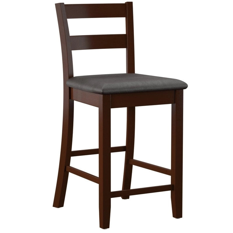 Espresso Wood Counter Stool with Vinyl Padded Seat – 24" Seat Height, 275 lb Capacity
