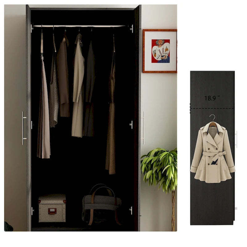 Armoire Wardrobe Cabinet with 2 Doors, 1 Drawer & Garment Rod – 31.5"x66.9" | White & Black